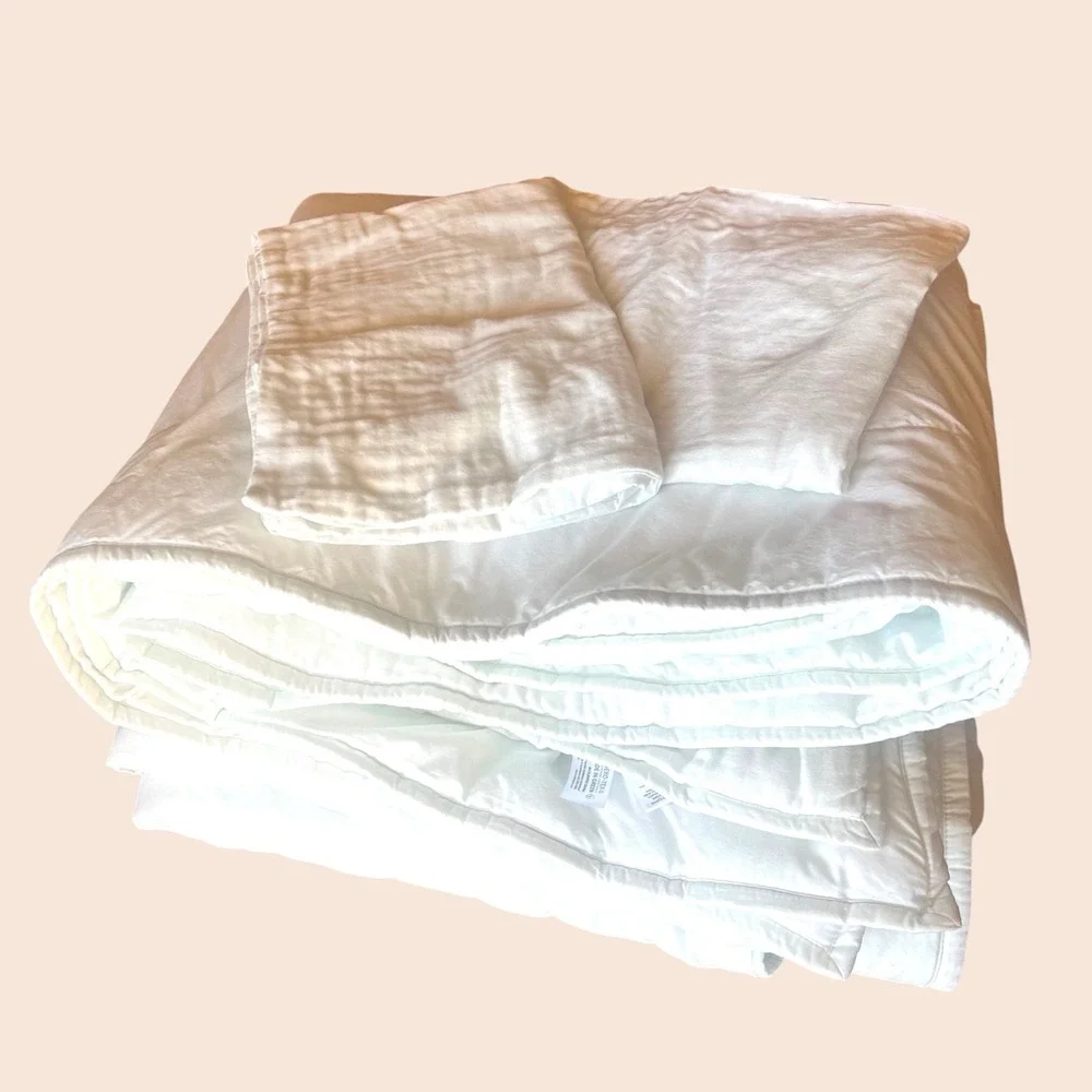 Welspun Queen White Comforter Set 100% Cotton Shell OEKO-TEX Made In Green EUC